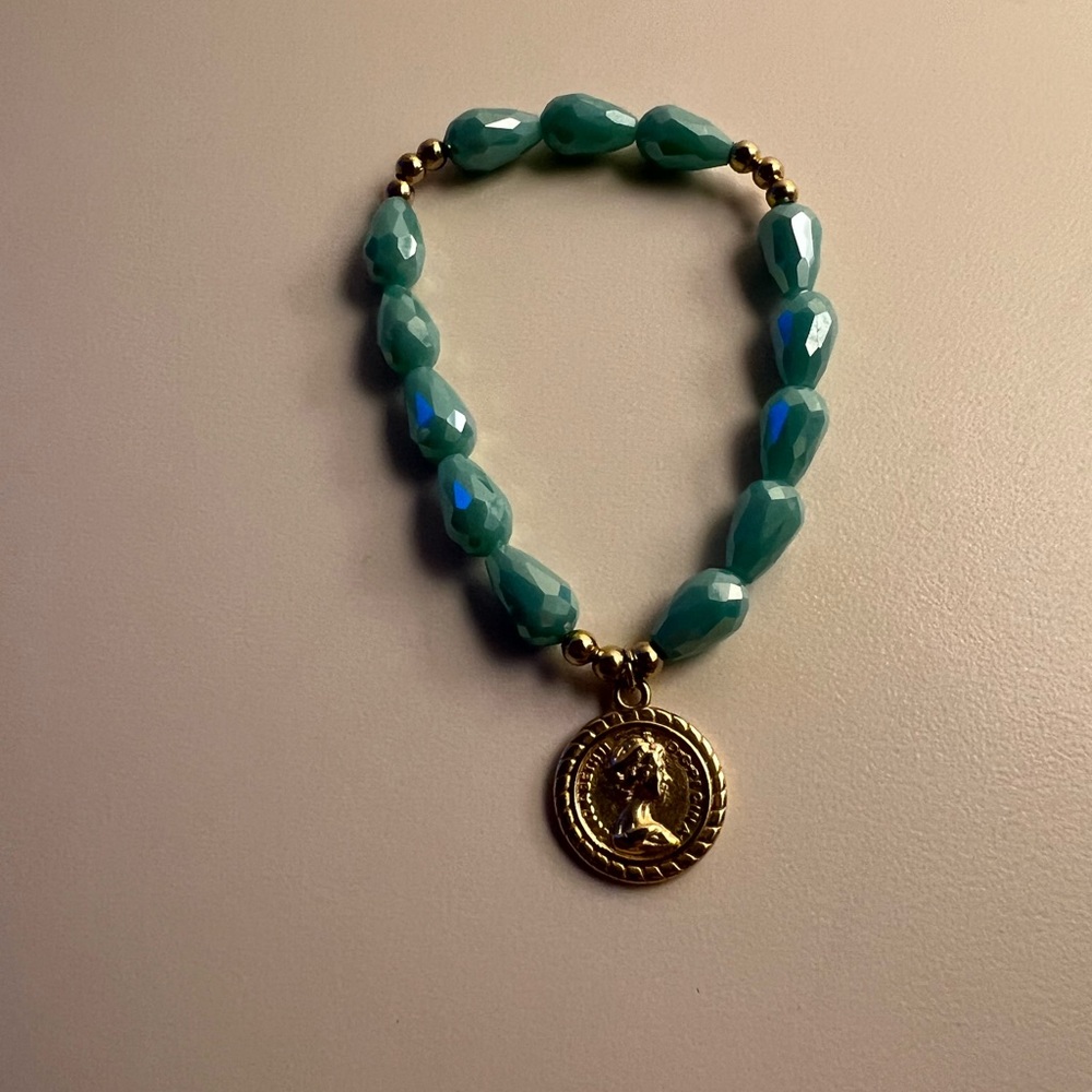 Turquoise Gold Charm Stretch Bracelet New